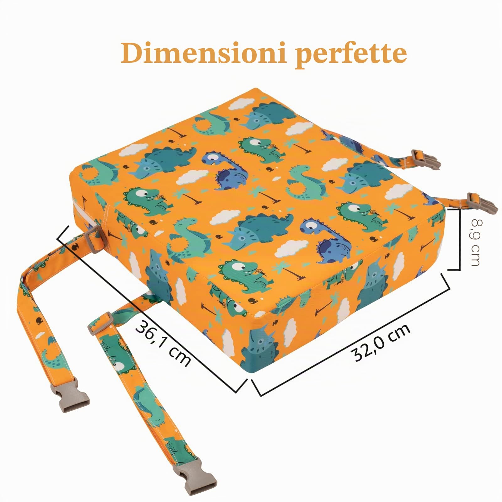 Rialzo Sedia Bambini - Cuscino Rialzo Sedia per Bambini,Supporto più Forte Fondo Antiscivolo Doppia Cinghia Sicura Cuscino(Arancione)