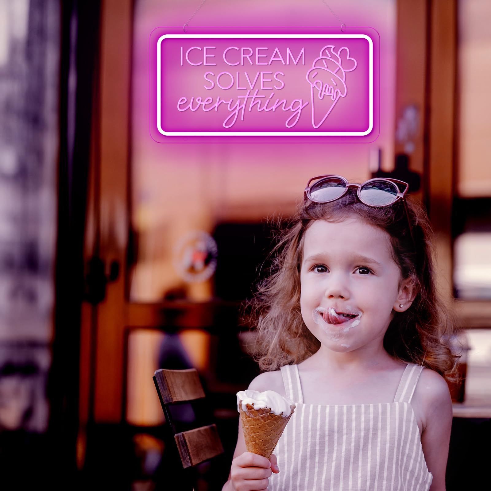 Ice Cream Shop Neon Sign LED Light - Dimmable, USB Powered, 16.1" X 11", Wall Decor For Business Or Home