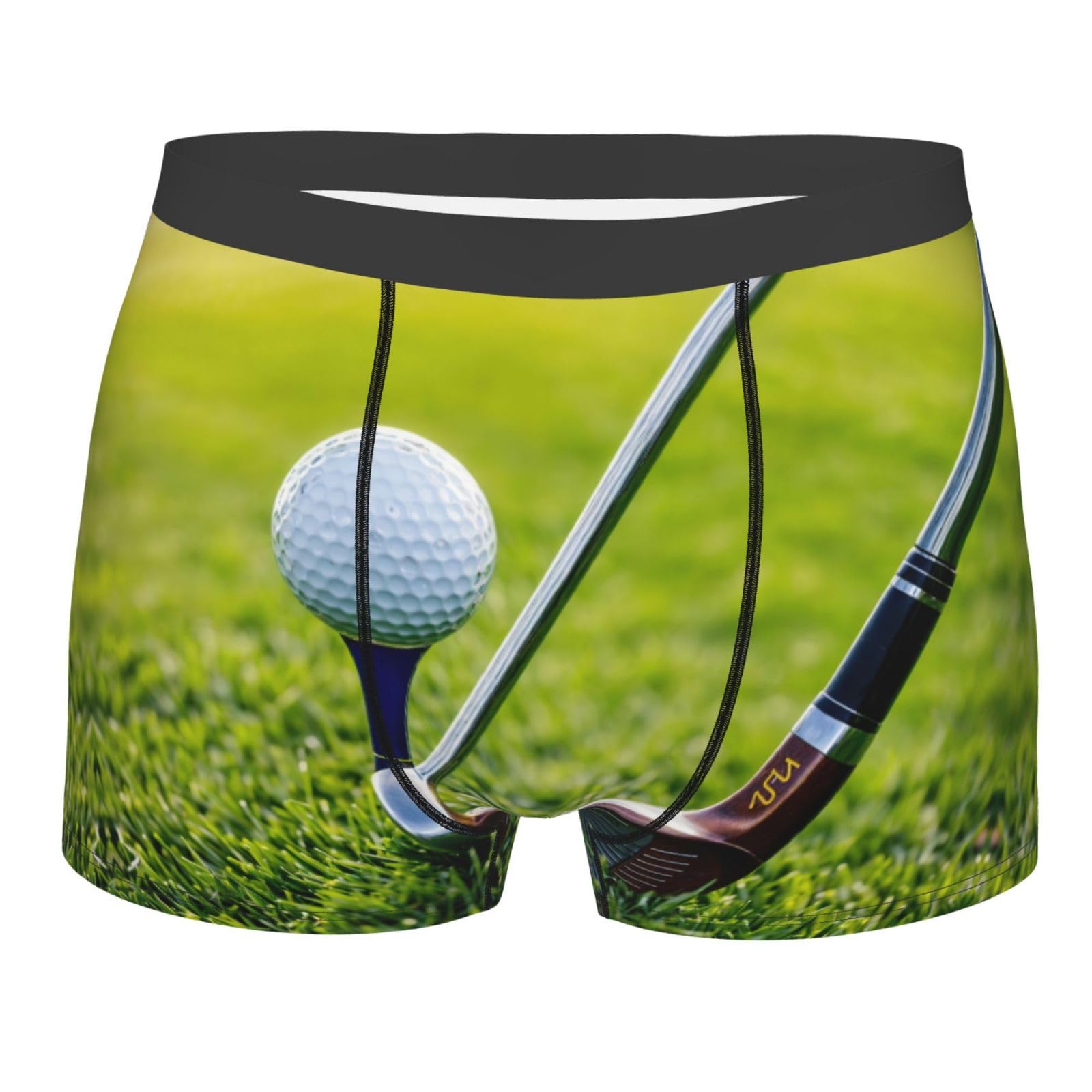 Levndiej Men's Black Golf Court Print Boxer Briefs,Moisture Wicking Breathable Cotton Underwear Comfort Flex Waistband, L