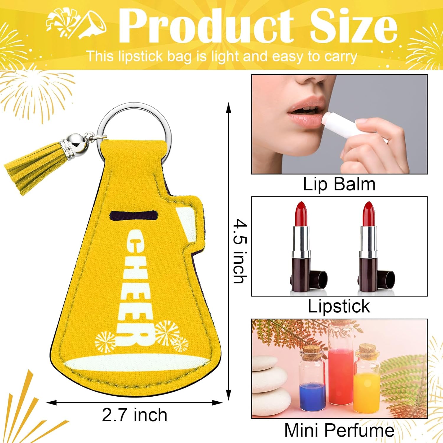 20 Pcs Cheer Gifts Bulk Cheerleader Team Gift Lip Balm Holder with Tassel Keychains Set for Valentines Team Gift - Image 2