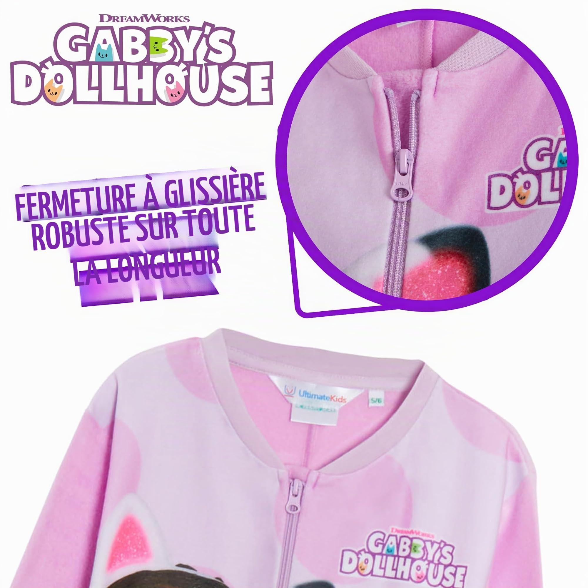 Gabby's Dollhouse Combinaison pyjama Gabby tout-en-un en polaire pour enfants