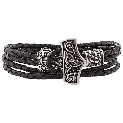 Viking Leather Bracelet with Thor's Hammer Wristband Protection Mjolnir Gift for Men Women Norse Armband for Him and Her Pagan Nordic Scandinavian