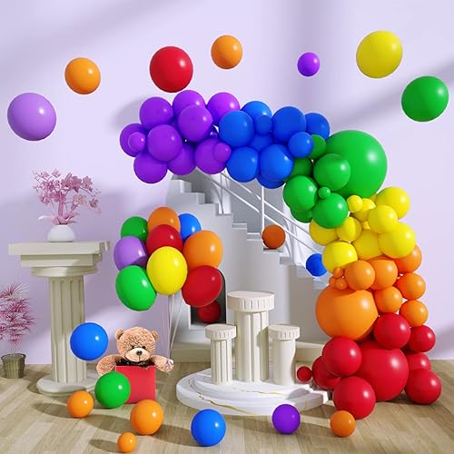 Ponamfo Globos de arcoíris de colores surtidos 102 globos de 18 12 10 5 pulgadas kit de arco de globos como globos de fiesta de cumpleaños globos