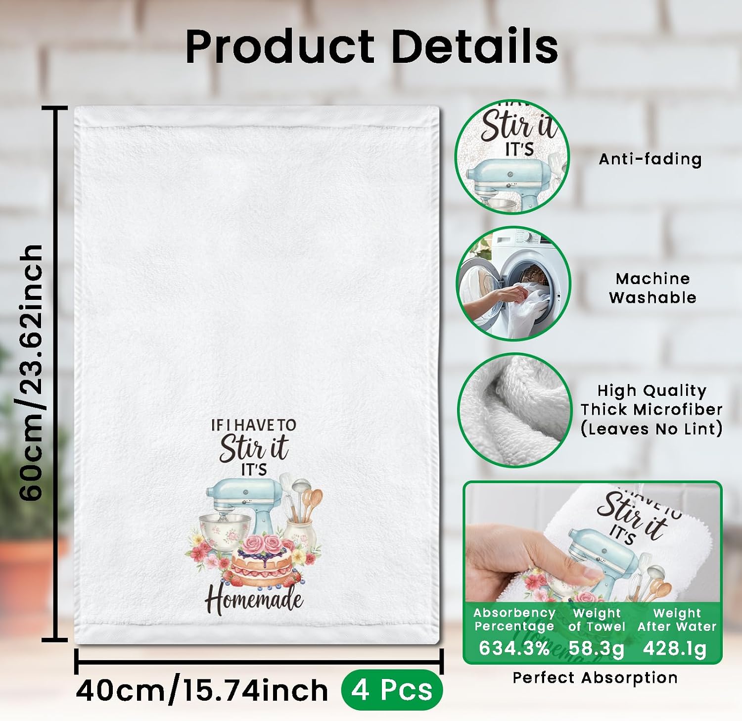 CUTHOLLOW 4Pcs Cute Kitchenware Patterns Kitchen Towels Cute Tea Towels image 2