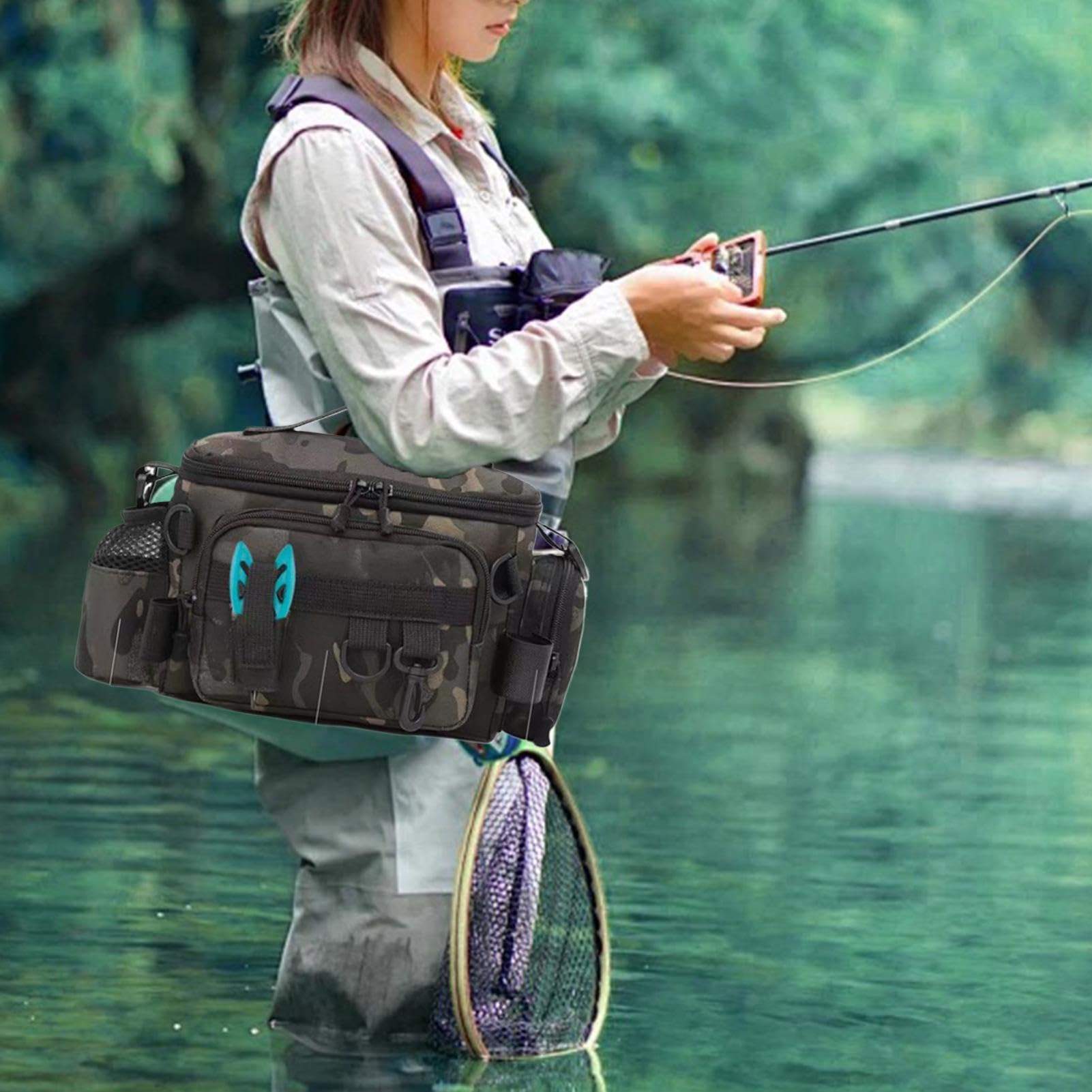 Fishing Bag, Large Capacity Fishing Bag, Fishing Lure Bag, Fishing Rod Carryall, Portable Fishing Bag, Multifunctional Fishing Bag, Fishing Equipment Bag, Fishing Reel Bag, Fishing Bait Carrying Bag
