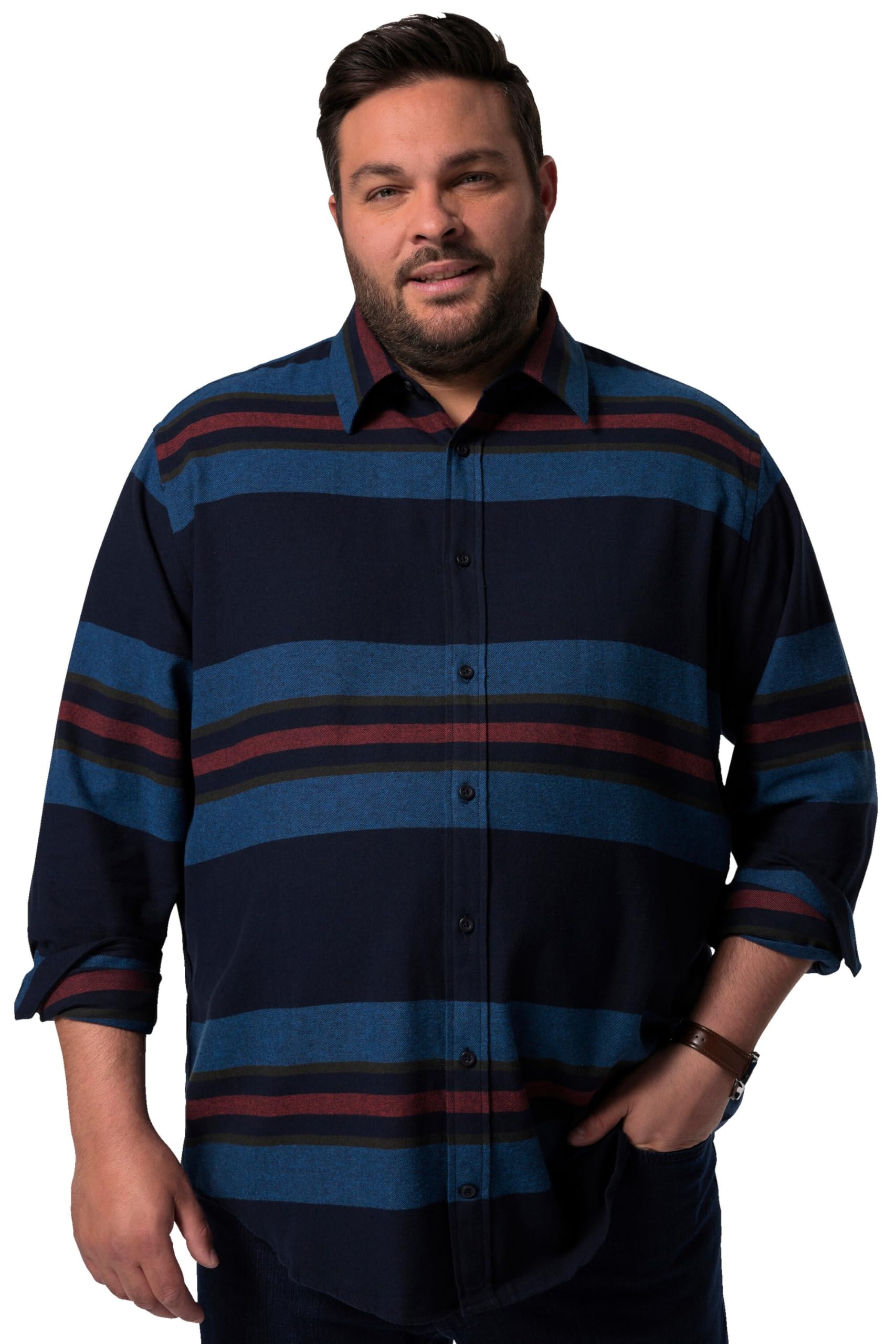 Men Plus Herren große Größen Übergrößen Menswear L-8XL Streifen-Flanellhemd, Langarm, Kentkragen, Modern Fit 832947