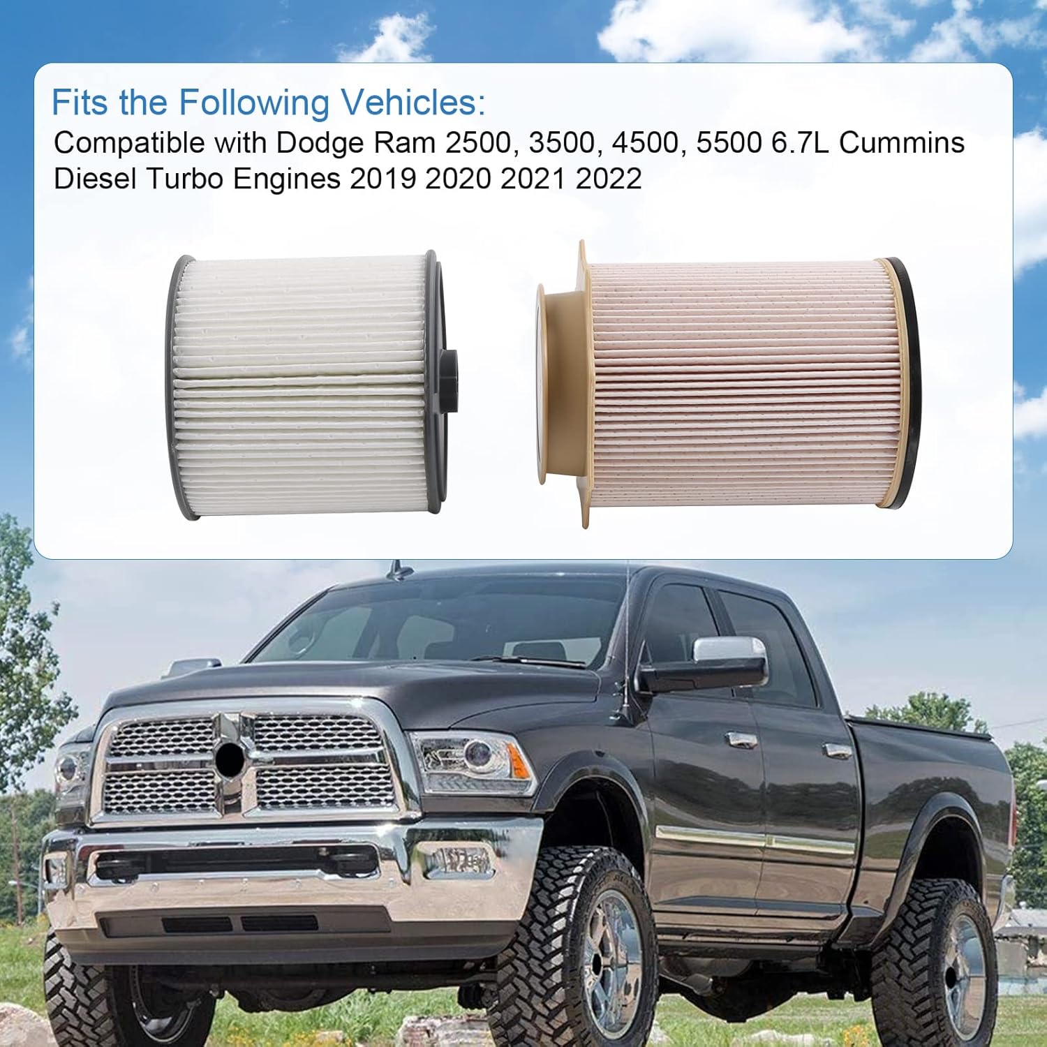 6.7 Cummins Fuel Filter Water Separator Set Compatible with Ram 2500 3500 4500 5500 Diesel Turbo Engines 2019 2020 2021 2022, Replace 68157291AA 68436631AA