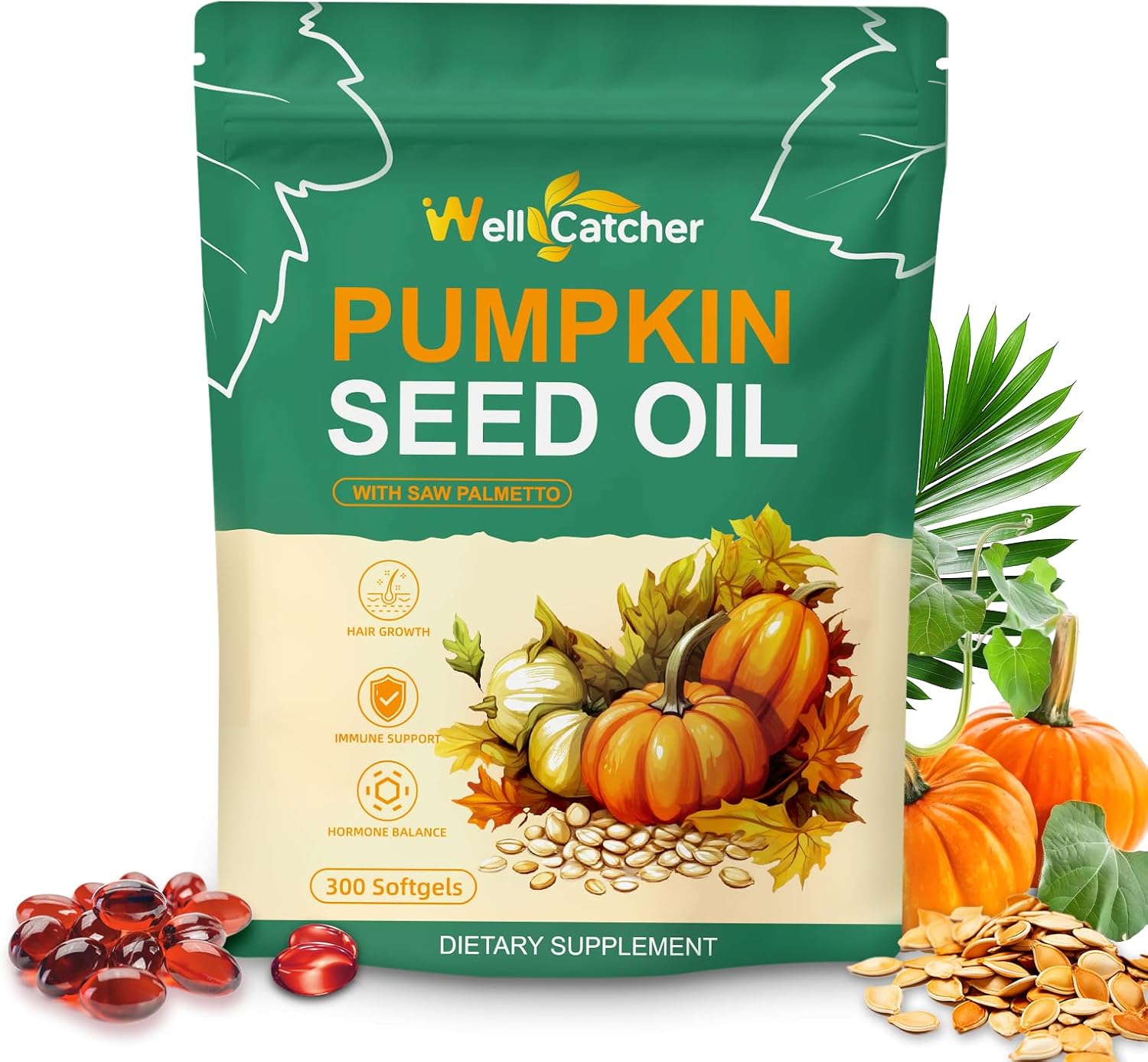 Pumpkin Seed Oil with Saw Palmetto Softgels: Organic 3000mg Pumpkin Seed Oil Capsules Cold Pressed for Hair Growth Bladder & Prostate Health Support with Black Seed Oil Zinc Per Serving 100 Servings