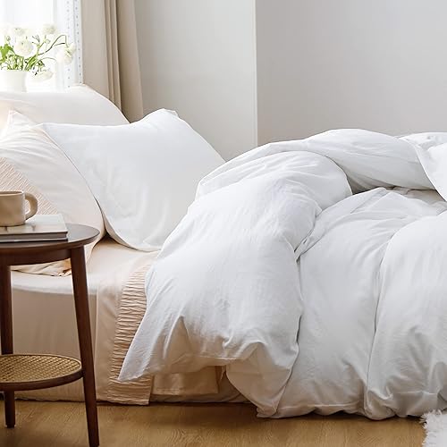 Vista 64 de Bedsure Funda de edredón azul pizarra tamaño Queen – Juego de ropa de cama extra suave prelavada similar al algodón, incluye 1 funda de edredón
