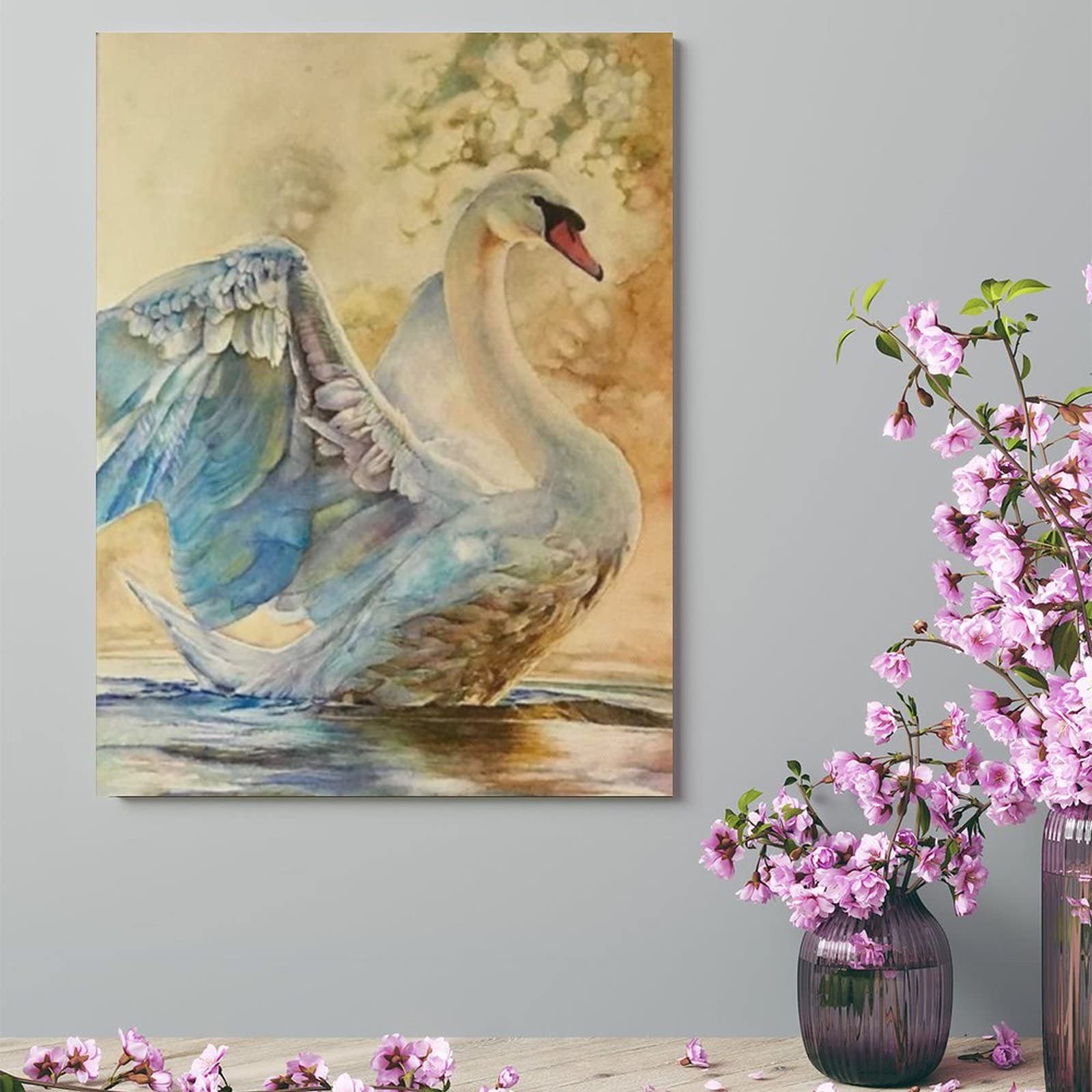 Amazon.co.jp: 絵画 白鳥の水彩画インテリア 絵画 リアルな油絵
