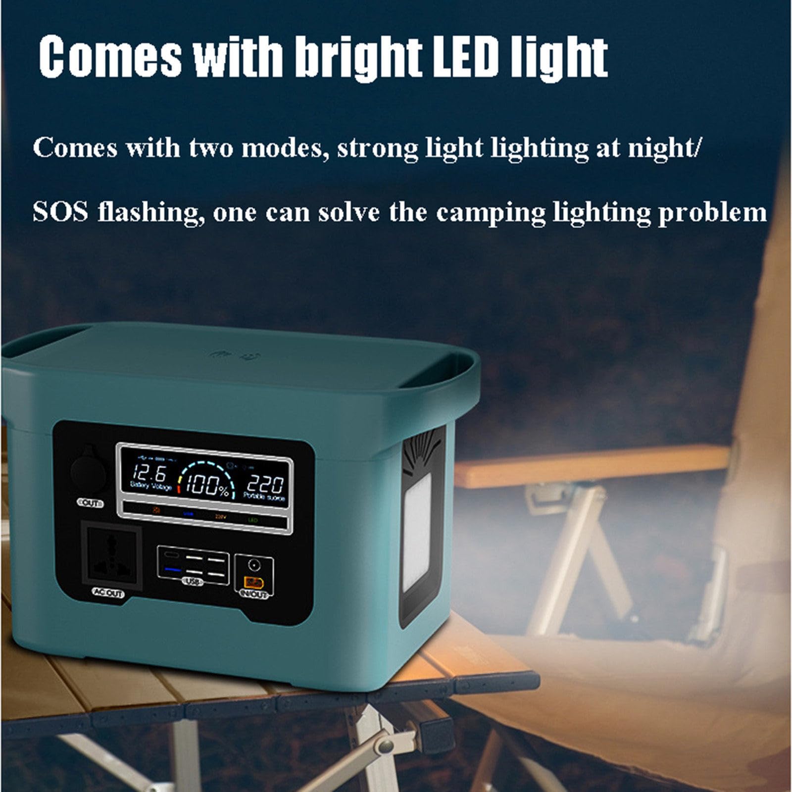 Estación de energía portátil, generador solar de 480 Wh + 800 W con toma de CA de 220 V/120 W para acampar, emergencias, aventuras al aire libre, picnics, pesca, viajes, fiestas,Black-480Wh