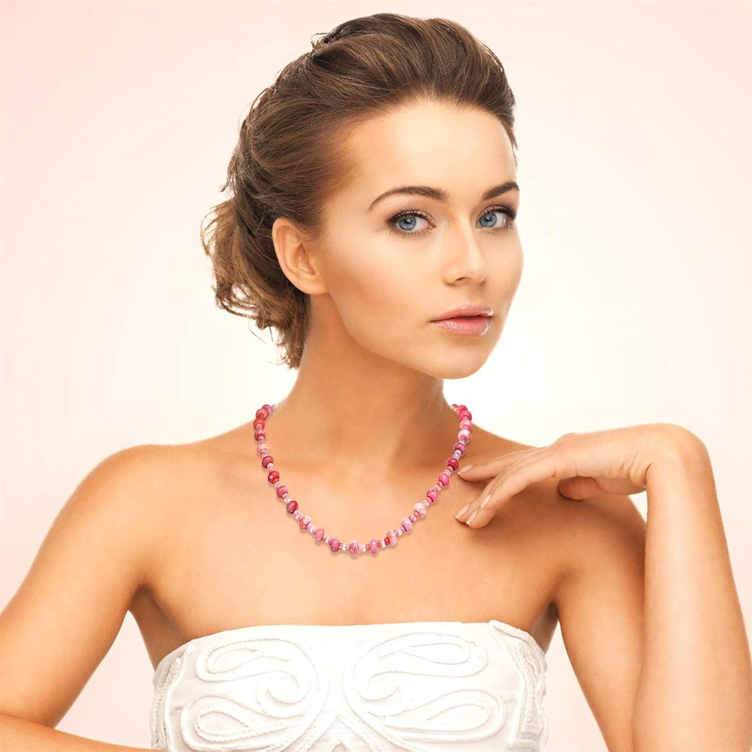 Pink Opal Bead Necklace in Sterling Silver