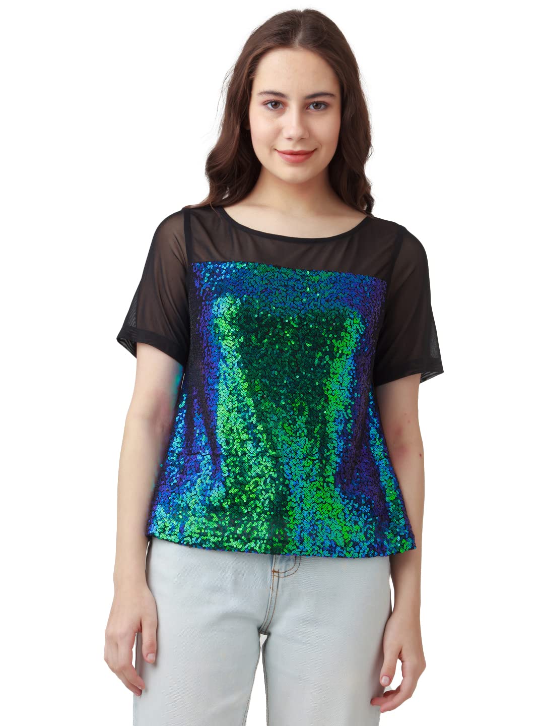 zink london Women's Black Embellished Regular Top-picture-5