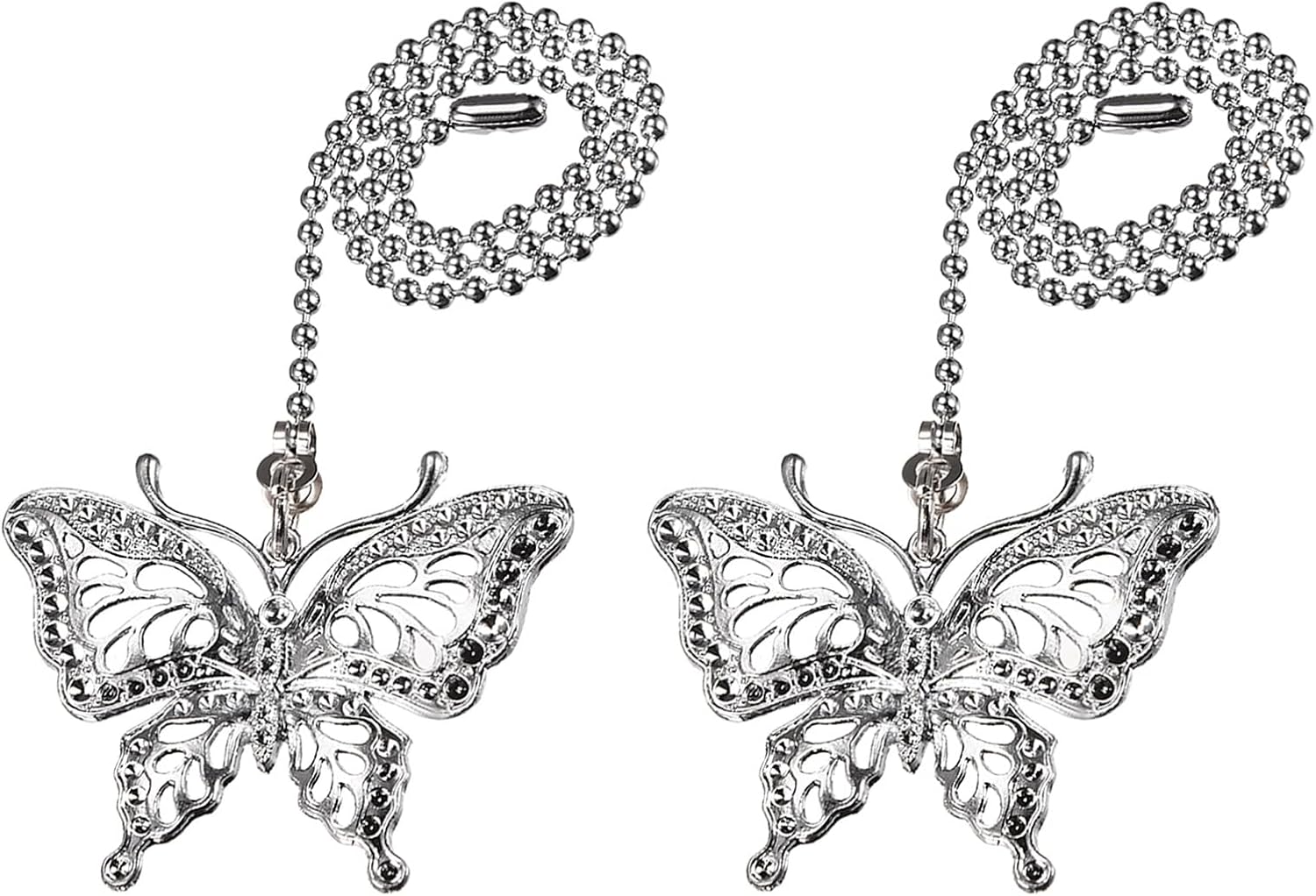 YOKIVE 2 Pcs Ceiling Fan Pull Chain, Chain Decorative Extensions with Pendant Lamp Ornaments, Great for Fans, Ceiling Lamp, Home (Silver, 12-Inch)