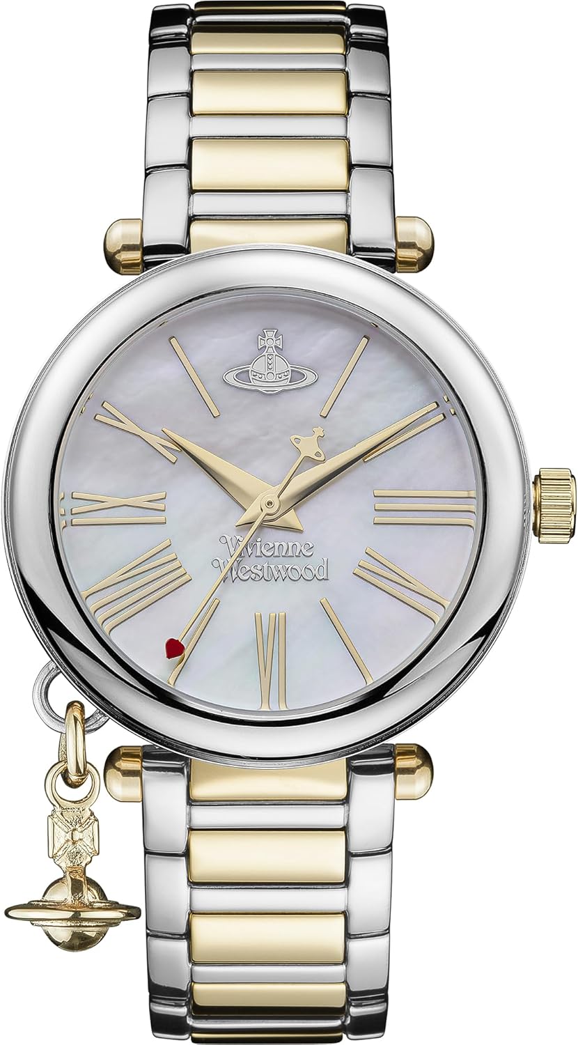 Vivienne Westwood Mother Orb 32mm女性のクォーツアナログディスプレイウォッチと2つのトーンステンレススチールブレスレット、白、伝統、白、伝統
