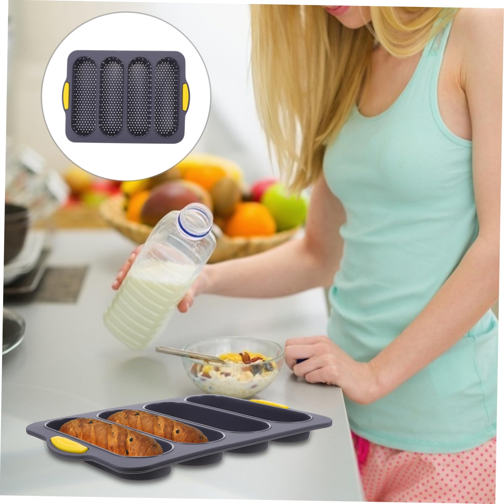 STOBAZA Silicone Bread Pan 4 Slot Loaf for Baking Easy to Clean French Bread Baking Tray Home Professional Use