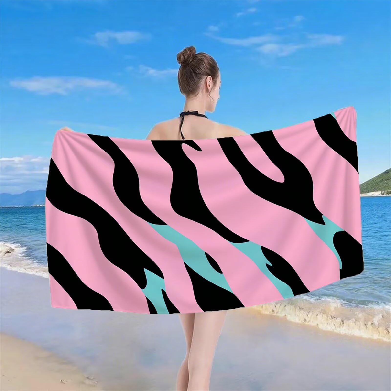 Serviette de Plage XXL 80x180 cm Anti Sable et Séchage Rapide mikrofibra Drap de Plage Serviette de Bain Grande Taille Drap de Bain pour Homme Femme Voyages Natation Camping Pique Nique Rose S-744