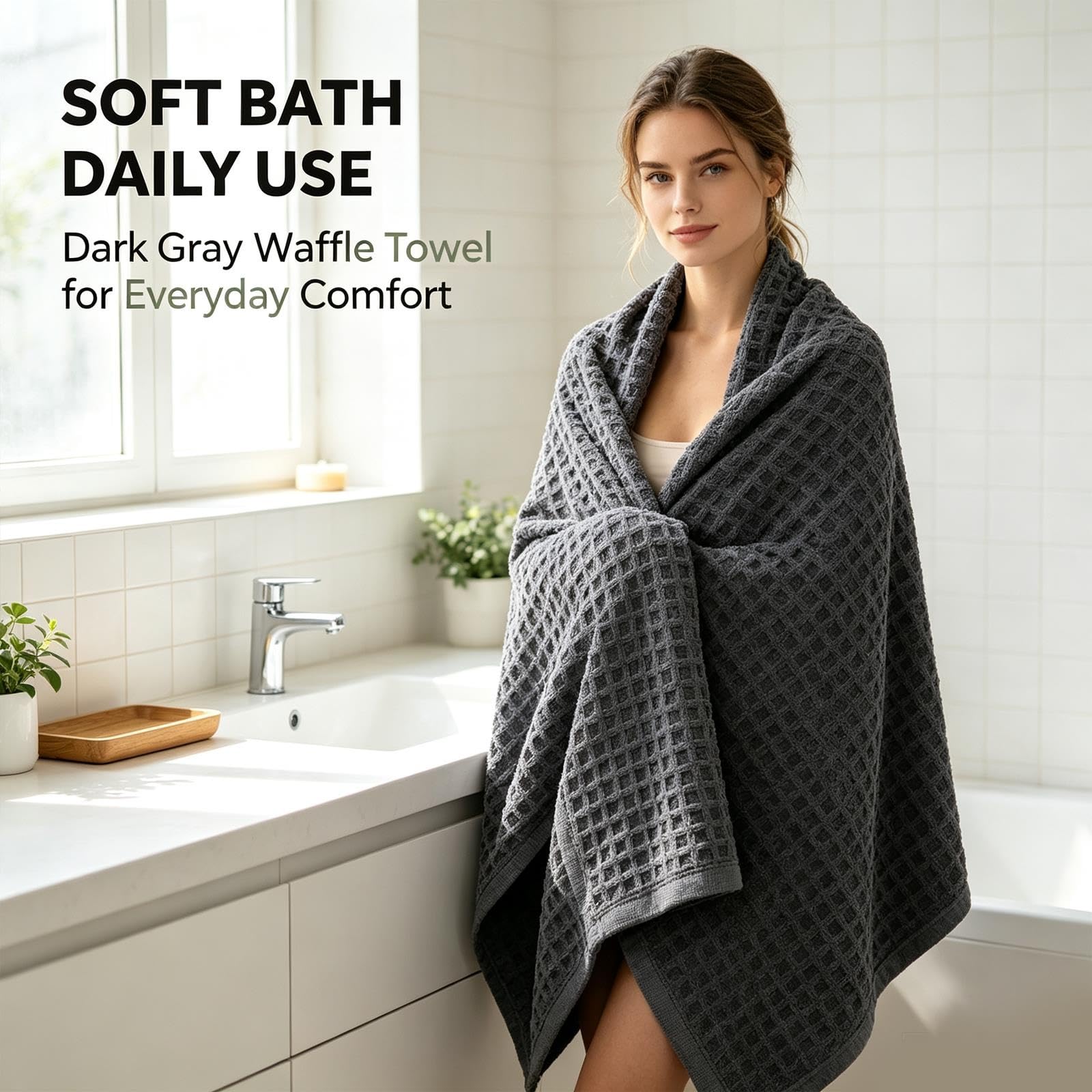 Set Asciugamani Gaufré 3Pz Salvietta Asciugamano Mano Bagno Morbido