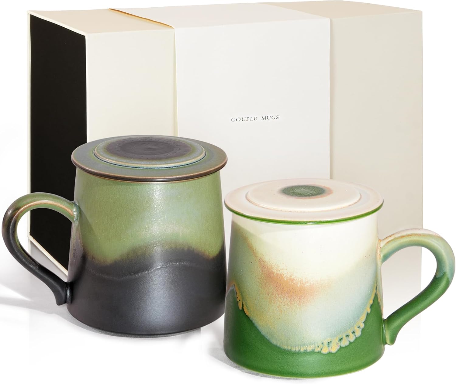 Ceramic Coffee Mug Set of 2, Coffee Mugs with Lid,11.2 OZ Coffee Cup Ceramic Engagement Gifts for for Mother's Day Couples Newly Engaged Wedding Gifts Married Couples Anniversary