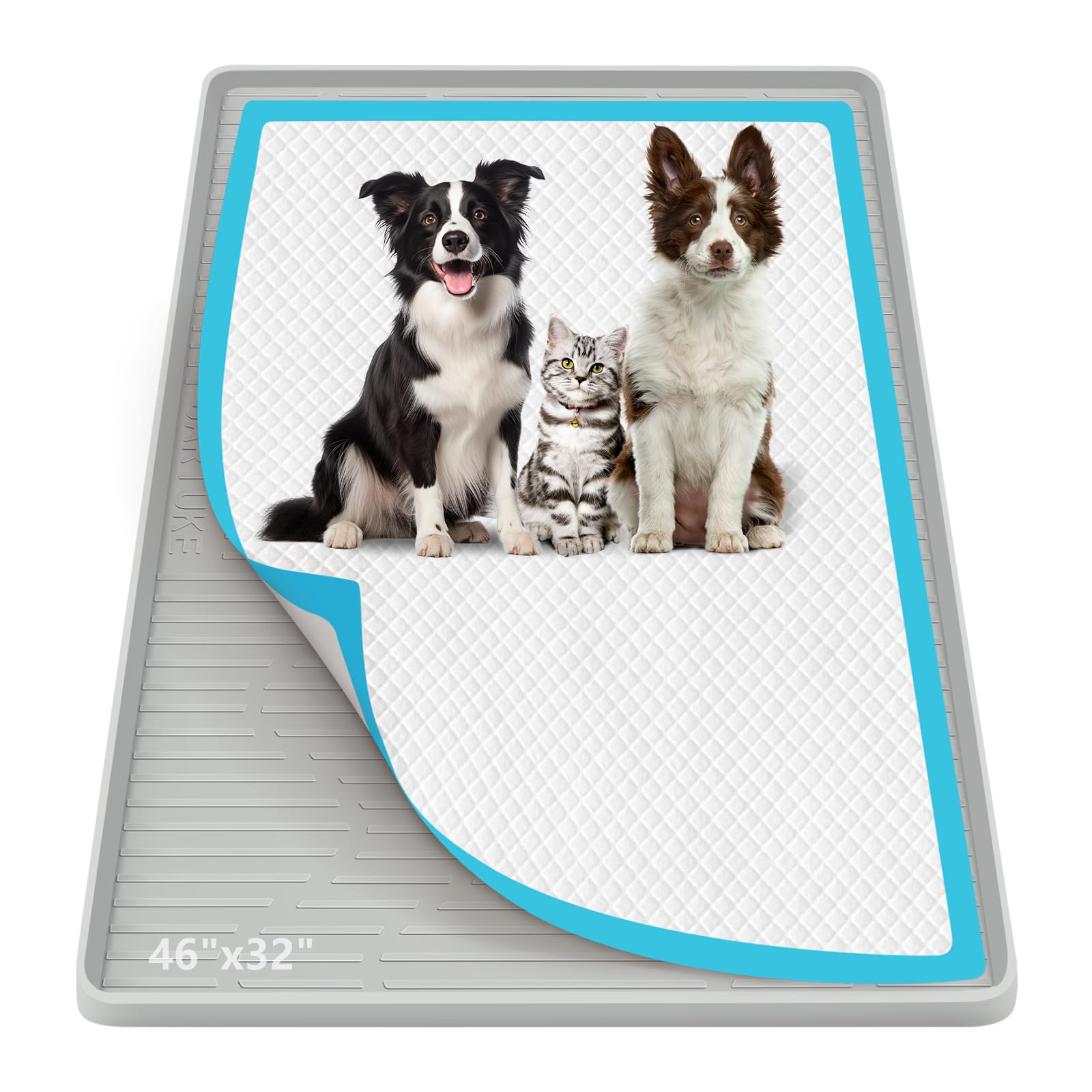 Plateau pour chien, support d'urine pour chiens, 116,8 x 81,3 cm, grand plateau en silicone à bord haut, anti-fuite, sans déversement, support pour chiot, chat, lapin, tapis d'entraînement