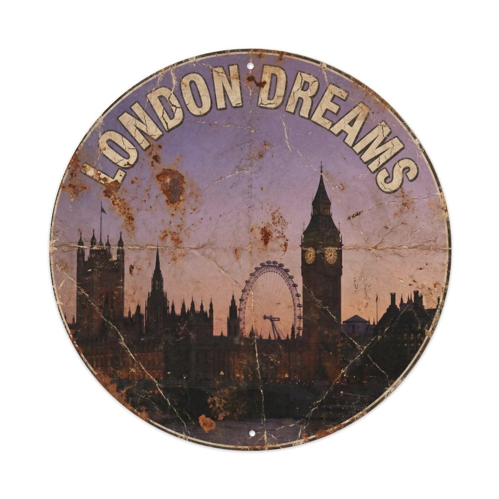 Fqcyn Style Vintage Travel London Dusk Twilight Metal Tin Sign