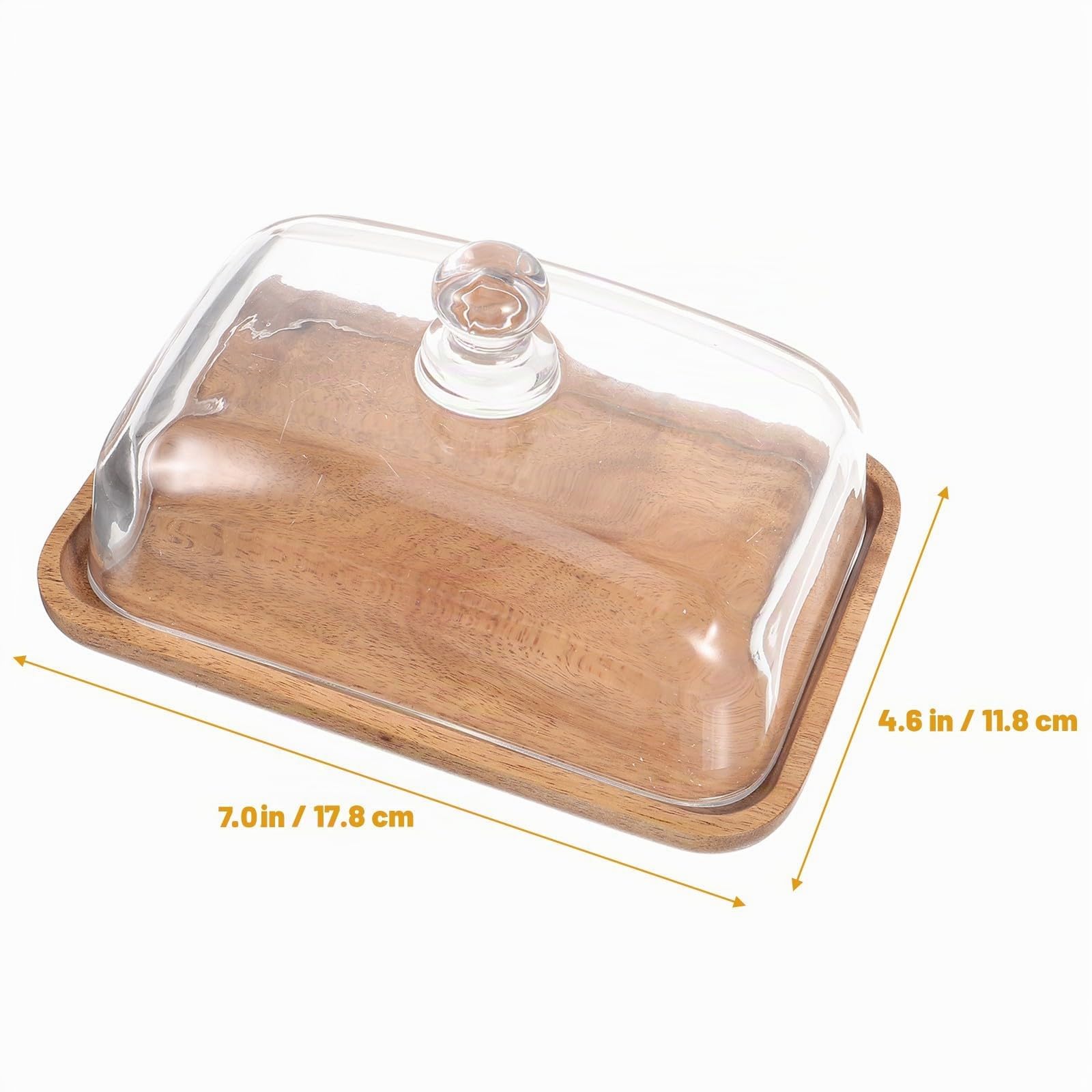 Base para tarta con cúpula, bandeja de exhibición de tarta de madera, bandeja de madera rectangular con tapa de vidrio para tartas pequeñas y postres