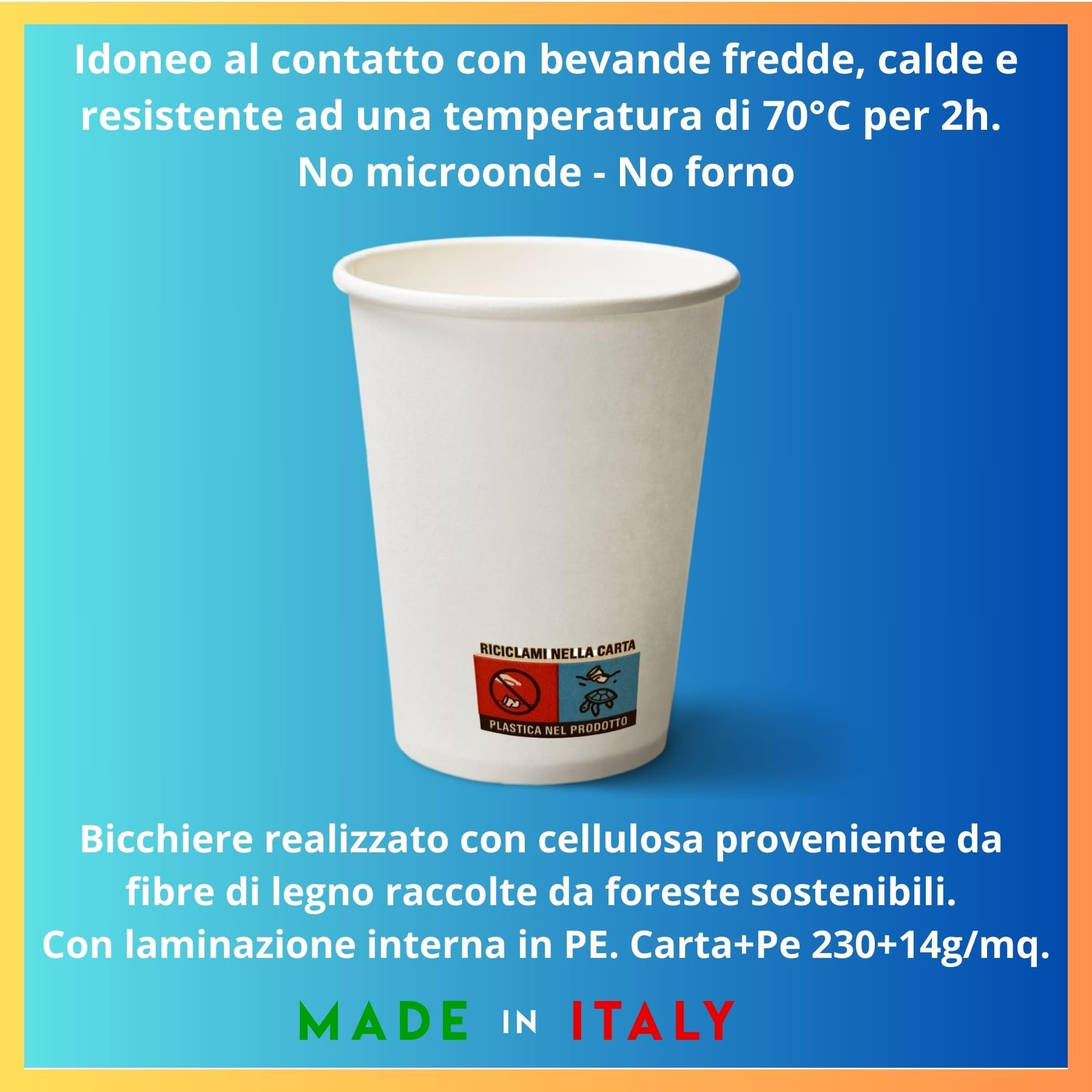 Easy8 100 Bicchieri Carta 200 ml, Bicchieri Usa e Getta, per Caffè, Acqua, Bevande Calde Fredde, Biodegradabili, Monouso, Grandi, Ecologici, Sostenibili