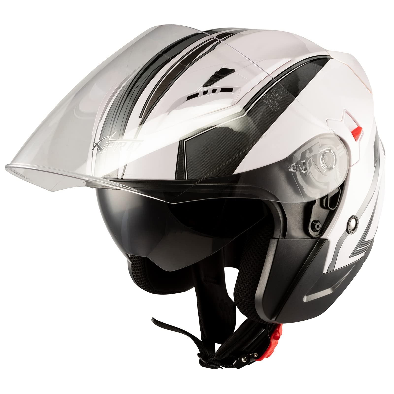 Moto Casco Jet Scooter Doppia Visiera ECE 22-06 Certificato Bianco Argento L