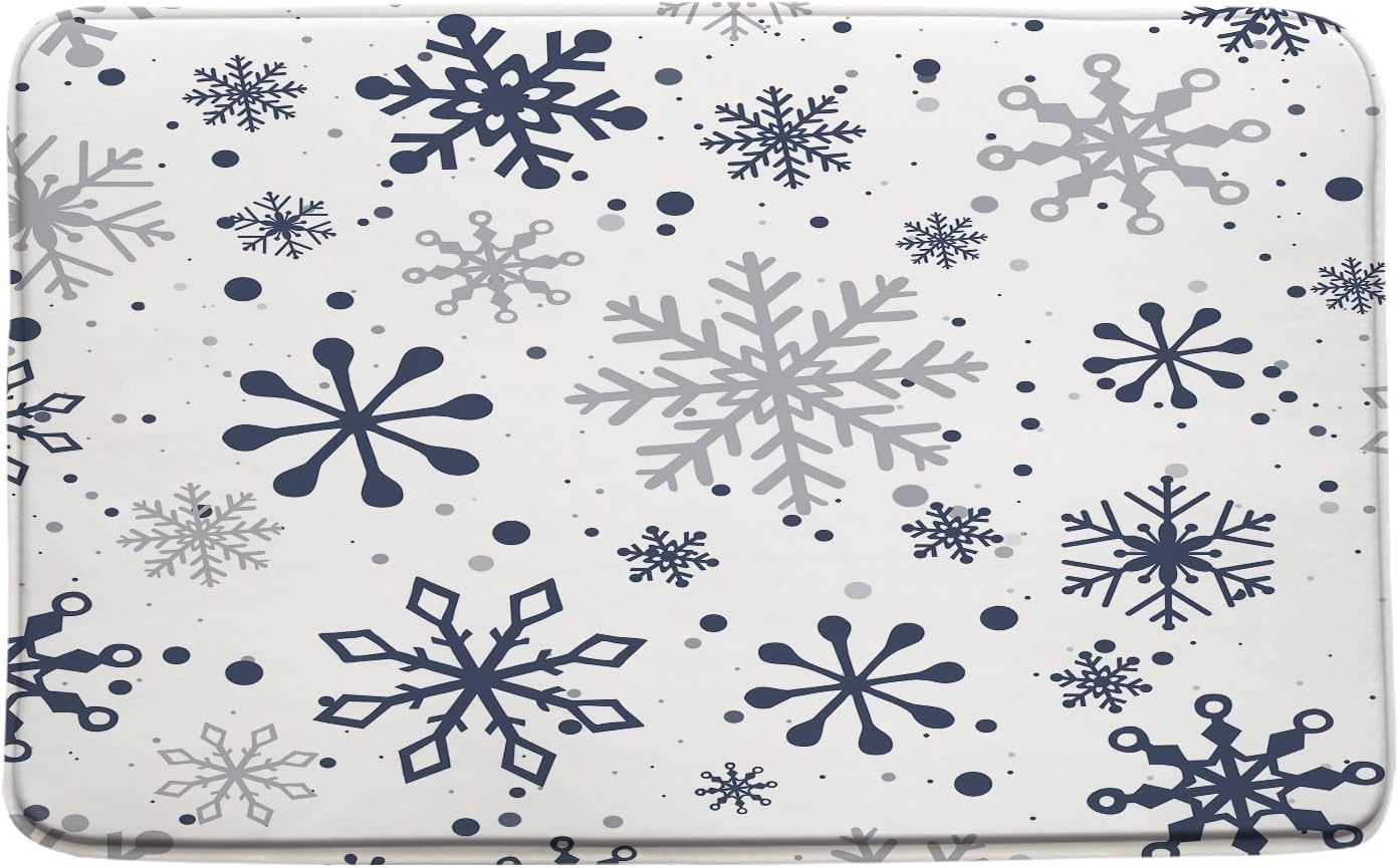 Christmas Snowflake Bath Mat Blue Gray Snowflake Polka Dot Winter Holiday Bathroom Bathtub Floor Rugs Doormat Toilet Decor,24 x 70 in