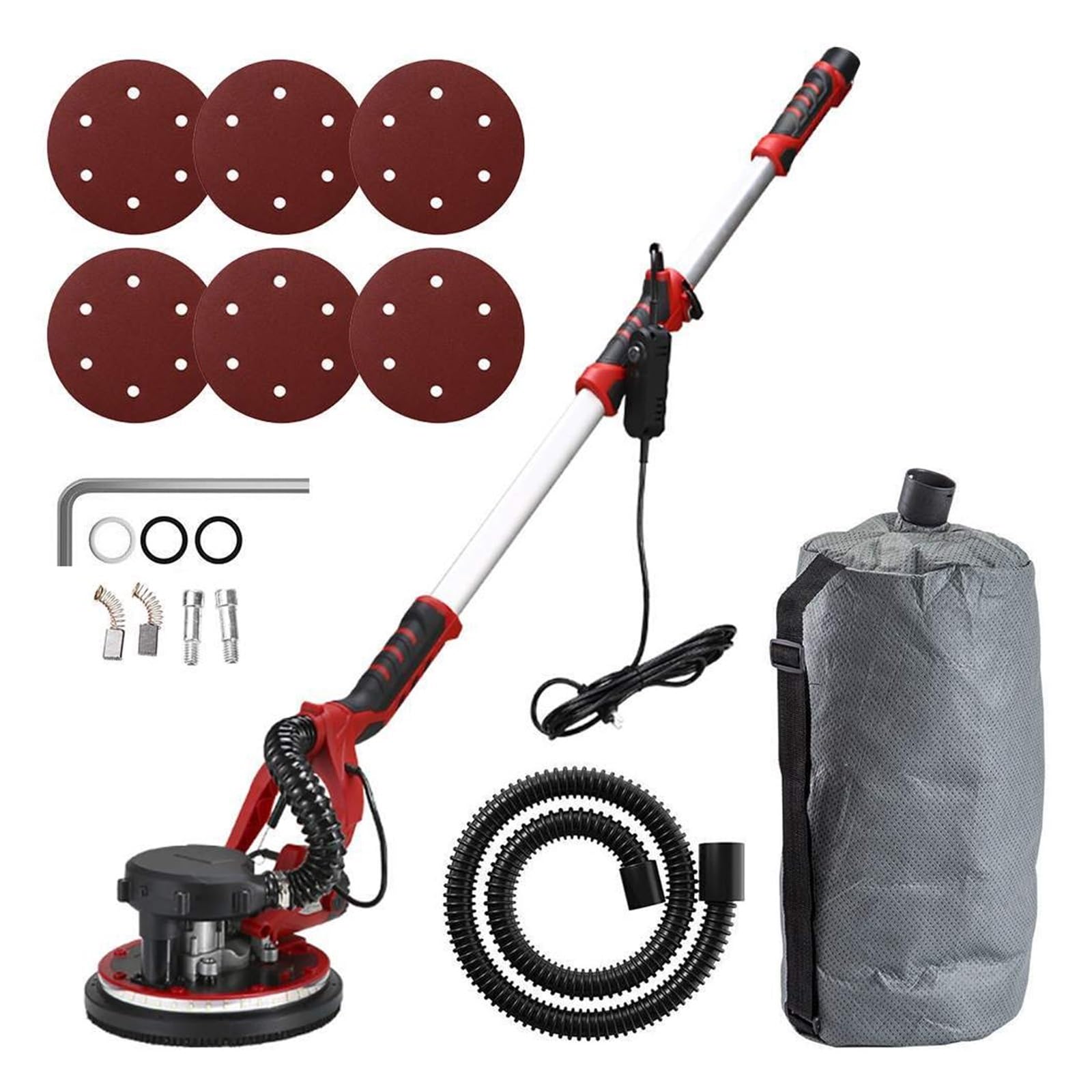 Aubest Bianco Wall Sander, 1380W Electric Drywall Sander 215Mm Pole Drywall Sander Grinding Portable With Sandpaper Variable Speed 2M Hose Led Strip Light(Bianco)