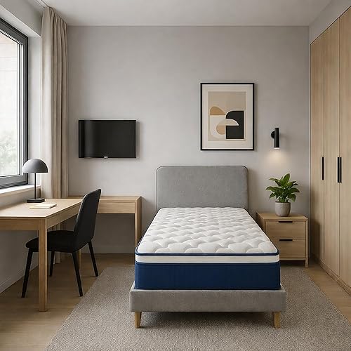Colchón de espuma viscoelástica de gel tamaño individual de 12 pulgadas, colchón de firmeza media para sueño fresco y alivio de presión, aislamiento