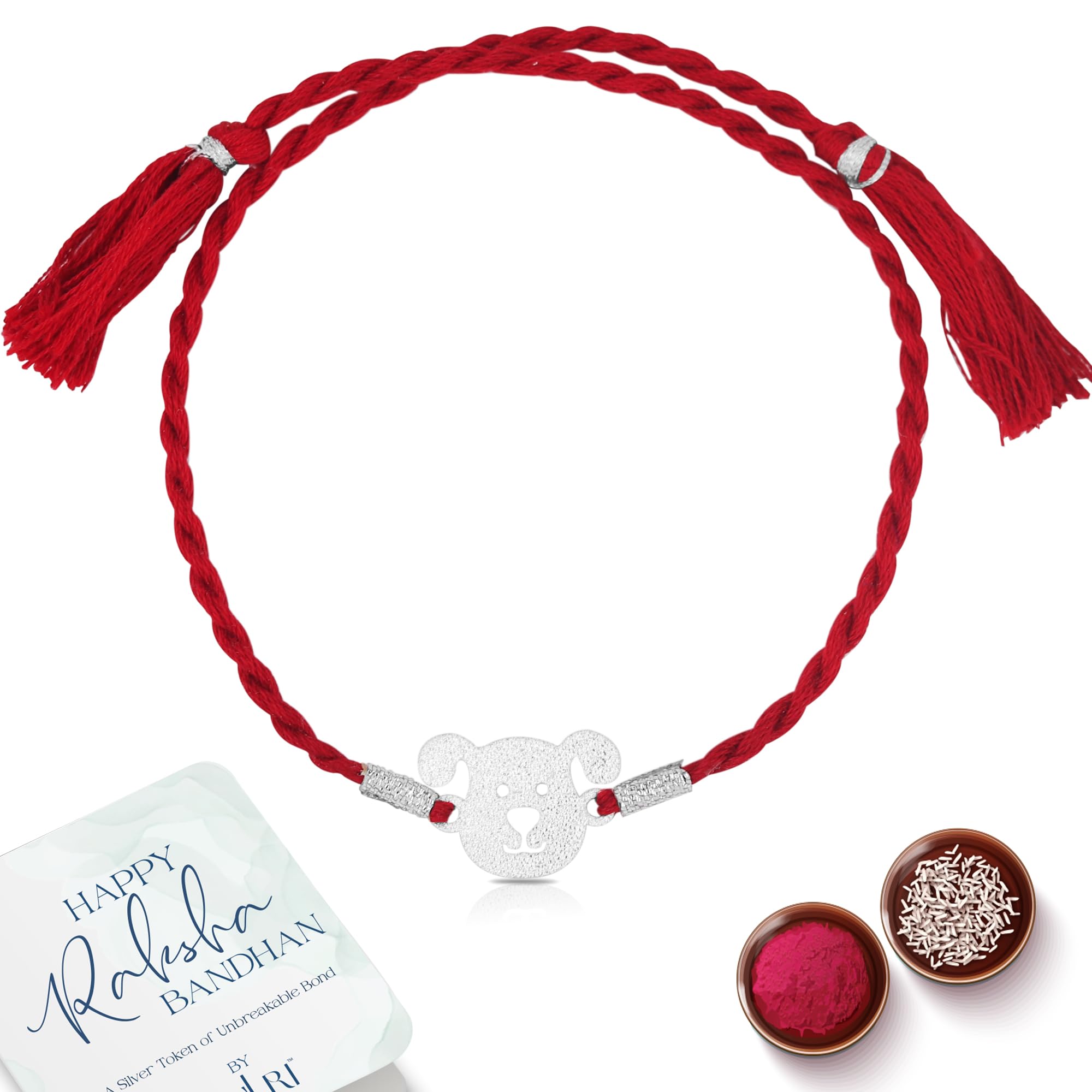 925 Sterling Silver Pooh Dog Rakhi for Kids Cotton Thread | Rakshabandhan Rakhi With Greeting Card & Roli Chawal and Certificate of Authenticity 925 Silver-image-42