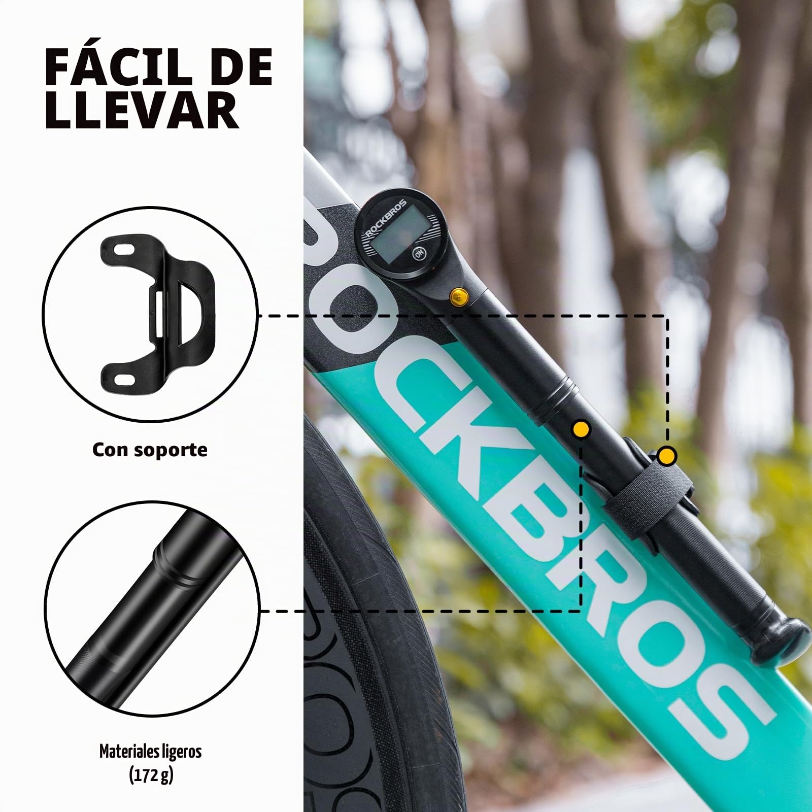 ROCKBROS Bomba de Aire Bicicleta Inflador Bicicletas 320PSI Adaptador Válvulas Presta y Schrader Mini Bomba para Bicicleta con Manómetro Electrónico para MTB BMX Bicicleta Carretera