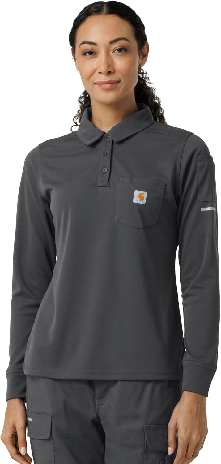 Carhartt Womens Women's Heavyweight Rscu Long Sleeve Polo Scrub Top