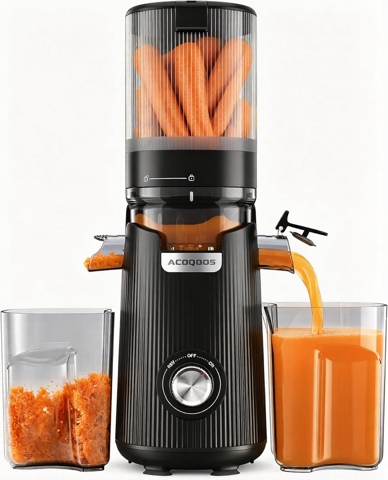 ACOQOOS Entsafter für Ganze Gemüse und Obst 135mm, 1,8 L Slow Juicer, Elektrische Saftpresse, Obsidianschwarz