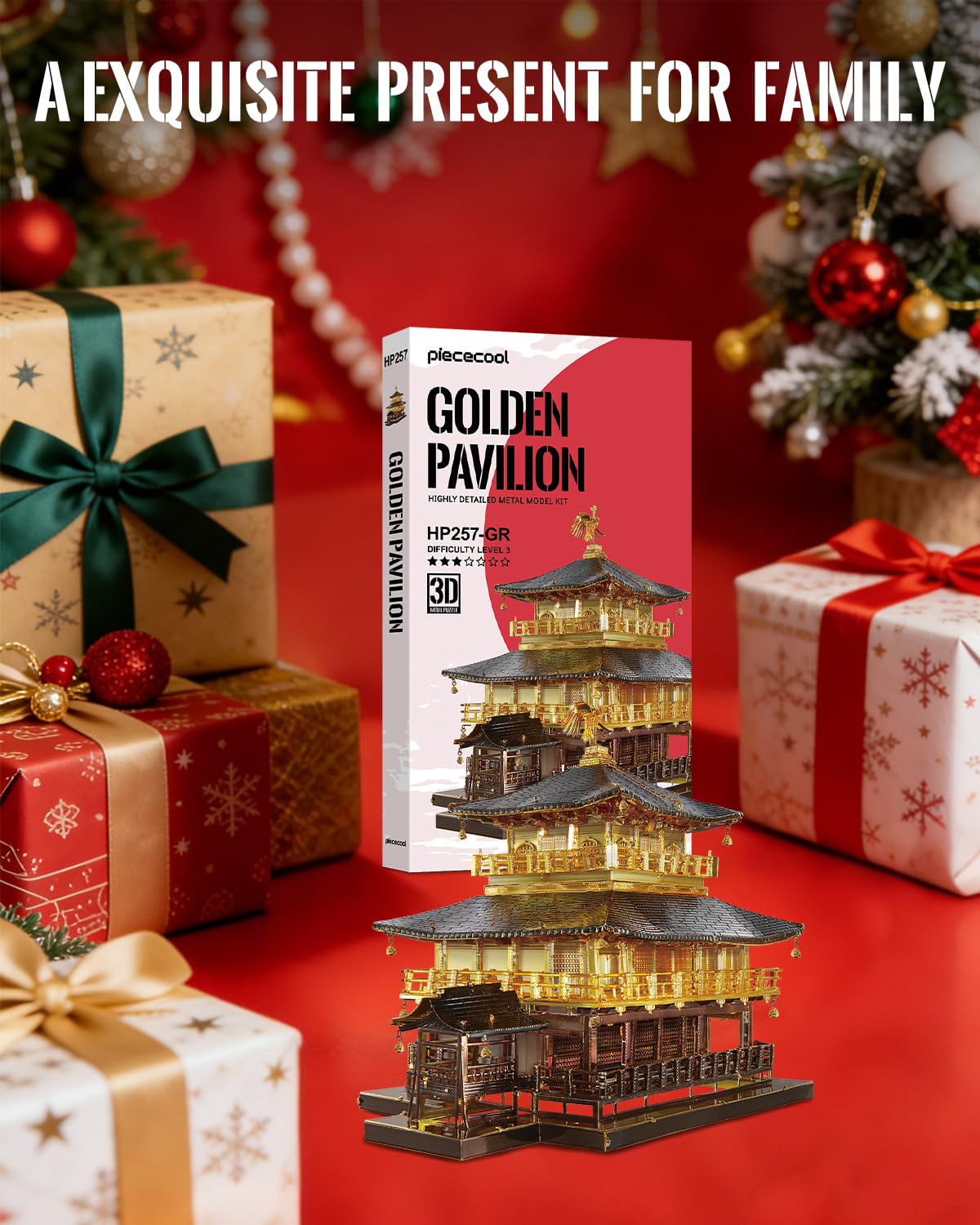 Piececool Puzzle in metallo 3D Golden Pavilion Modello Kit per adulti fai da te Architettura giapponese Kit di costruzione, tempo di famiglia, decorazione per la casa, migliori regali