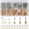 EuTengHao 440Pcs Ribbon Bracelet Kit Bookmark Pinch Crimp Ends Jewelry Findings Supplies Includes Ribbon Ends Crimps Lobster Clasps Open Jump Rings and Chain Extenders Gold and Silver