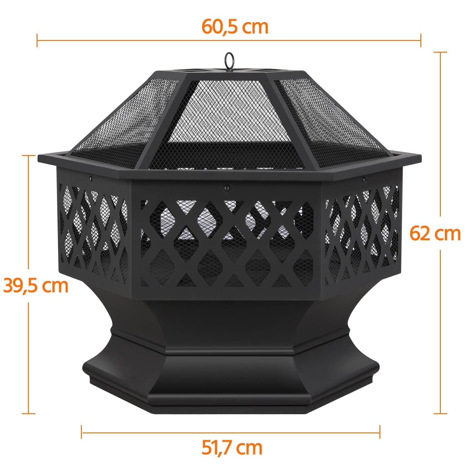 Yaheetech Braciere da Giardino Esterno a Legna Esagonale per Riscaldamento con Coperchio e Attizzatoio per Raduno Campeggio 61 x 61 x 62 cm Nero