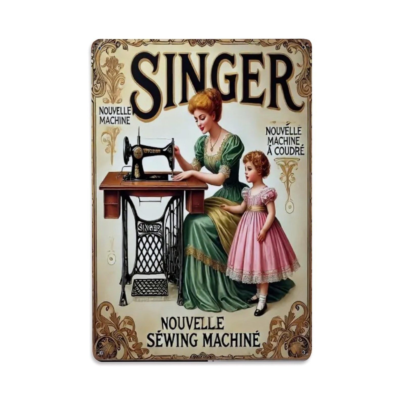 Rkundrne Vintage Sewing Machine- Metal Tin Sign Garden Bedroom Cafe Bar Man Cave Home Wall Decor Metal Poster 8X12 In