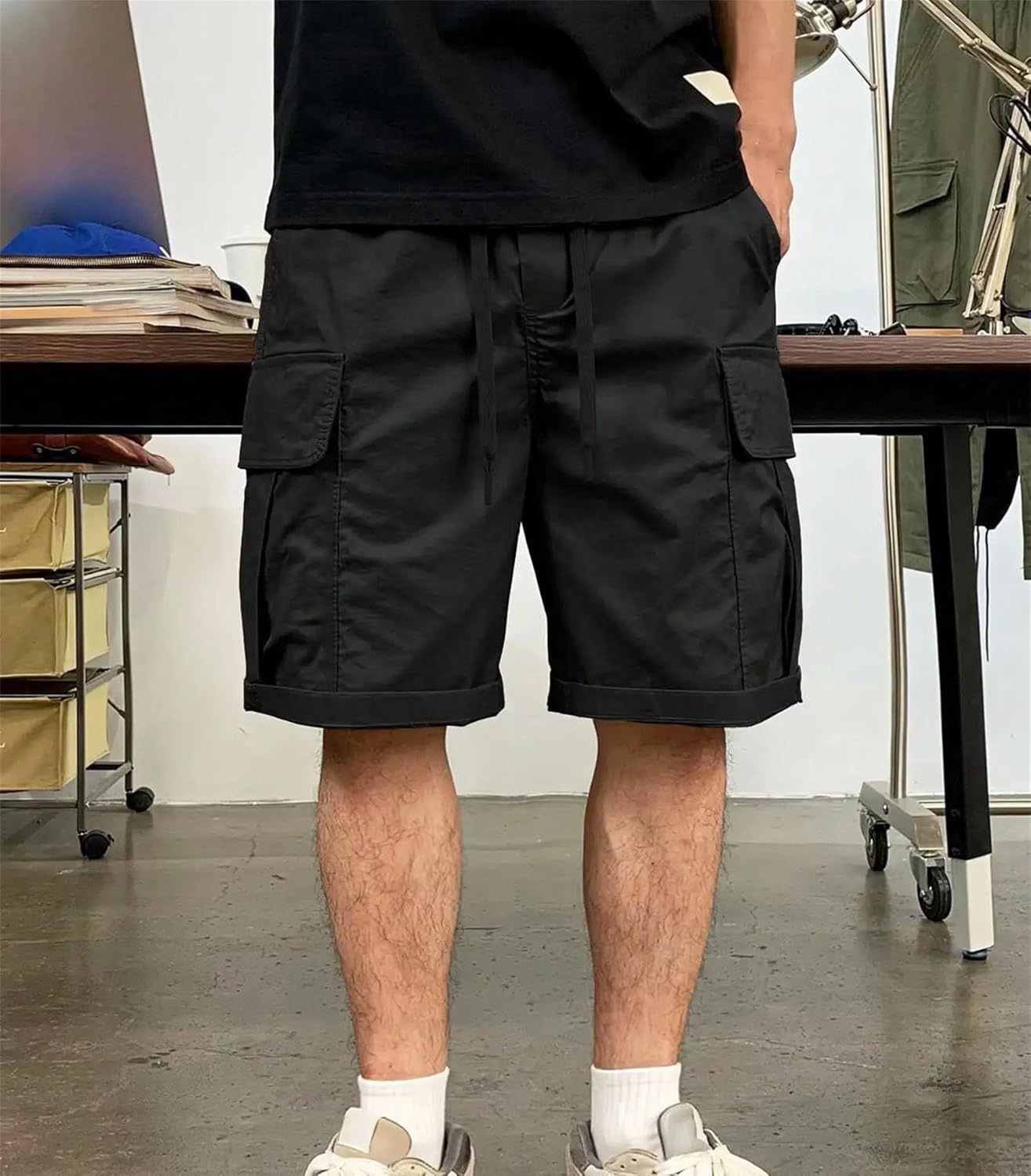 Men's Summer Drawstring Cargo Short Lightweight Big Flap Pocket Loose Hiking Shorts