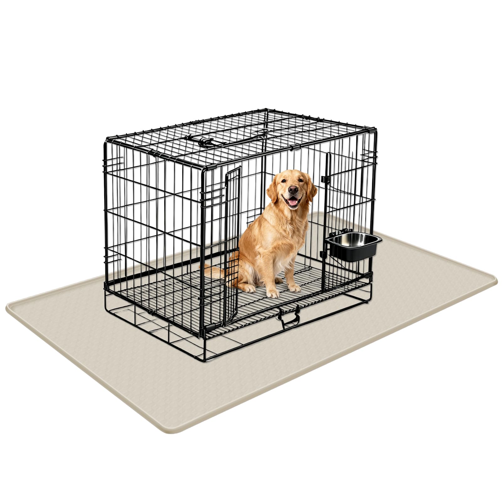 Bartuke Silicone Dog Bed Mat, 51"x 25.6" Crate Mat for Dog Cages, Kennel Mat with Raised Edge, Washable, Waterproof, Leakproof, Protect Floors (Beige)