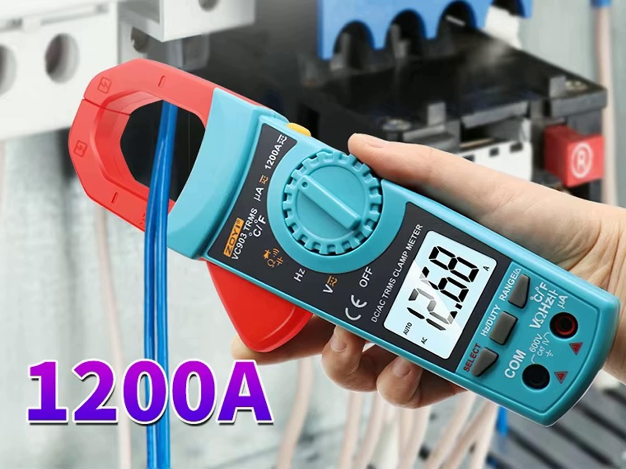ZOYI VC903 Industrial Digital Clamp Meter, True-RMS 6,000 Counts, 1200A AC/DC, CAT IV 600V, up to 1000V DC, Auto/Manual Range - Image 3