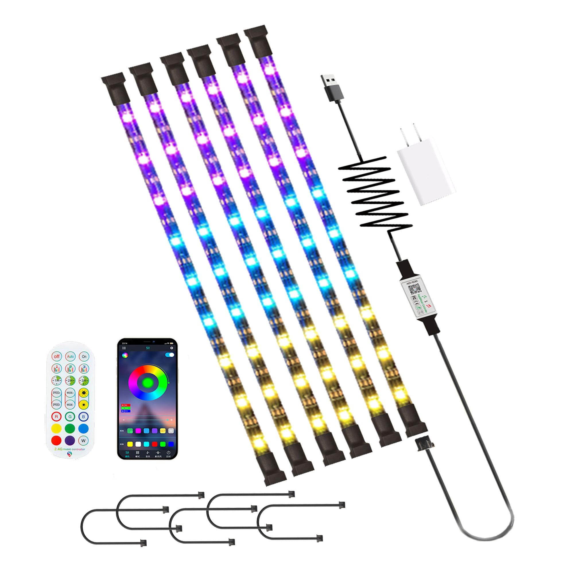 Hont LED Strip Lights Kit 6 Pre-Cut Small LED Light Strips Dimmable RGB Color Changing LED Light with Remote & APP Control for TV Backlight, Bedroom, Cabinet Shelf Display,Room Decor (1FT-6PCS)