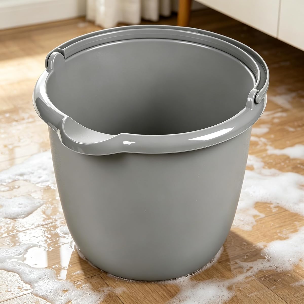 10 Qt. Heavy Duty Plastic Bucket with Spout & Handle | Large Capacity Cleaning Pail for Mop, Garage, Bathroom, Laundry | Durable, Easy to Clean, Titanium Gray