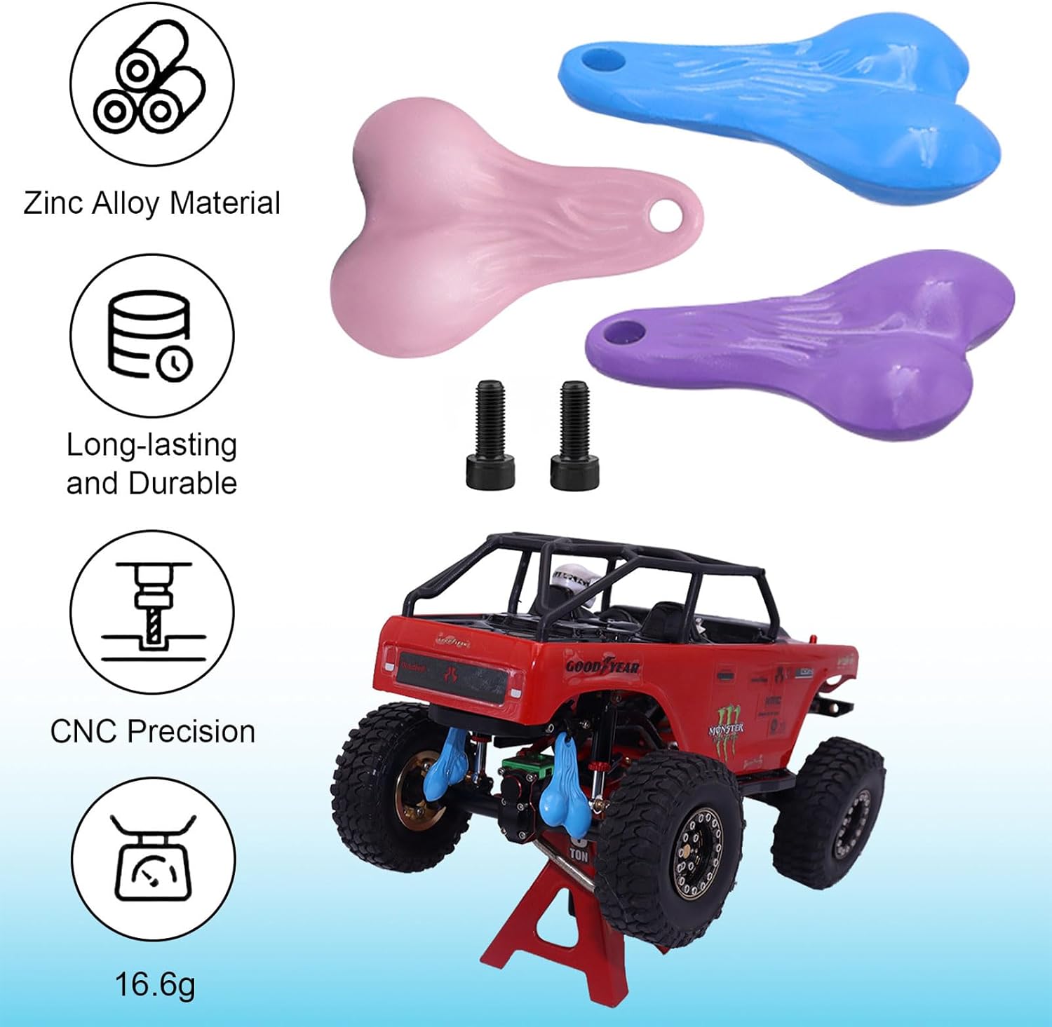 1PCS Hanging Truck Balls Nuts - Simulation RC Car Decorative Bumper Ornaments 55x39mm for 1/10, 1/8 Scale RC Trucks & Cars (2, Blue)