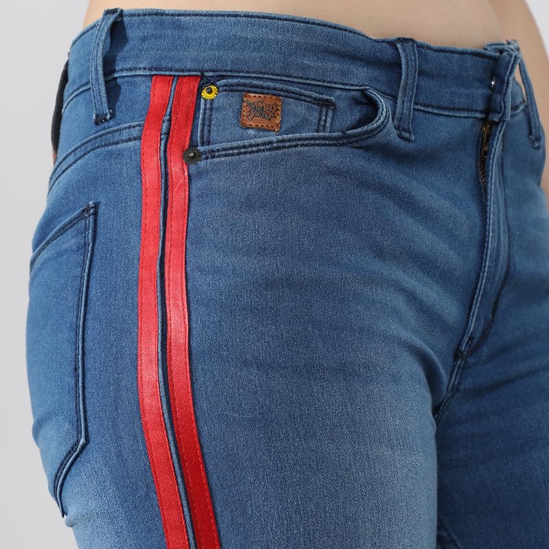 Image of PINACOLADA Women's Side-Striped Denim Jeans for Casual Wear | Light-Wash | Regular Fit | Button Closure | Cotton Denim Jeans Crafted with Comfort Fit for Everyday Wear