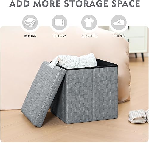 Miniatura 11 de B FSOBEIIALEO Otomana de almacenamiento, reposapiés de piel sintética, otomana con cubo de almacenamiento, caja de juguetes, 15 x 15 x 15 pulgadas