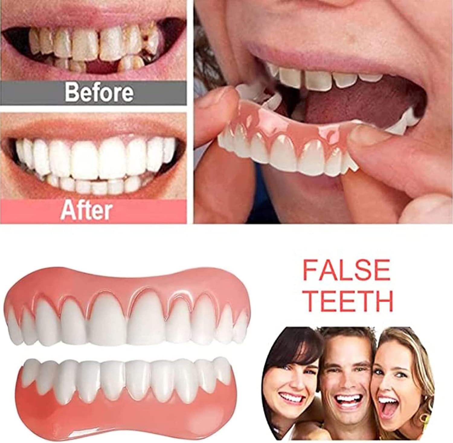 Generico Faccette Dentali, Faccette in Silicone per Protesi Dentarie | Si Ammorbidisce A Contatto Con Lacqua E Può Essere Riutilizzato; Offre Una Copertura Naturale E Realistica (9pcs)