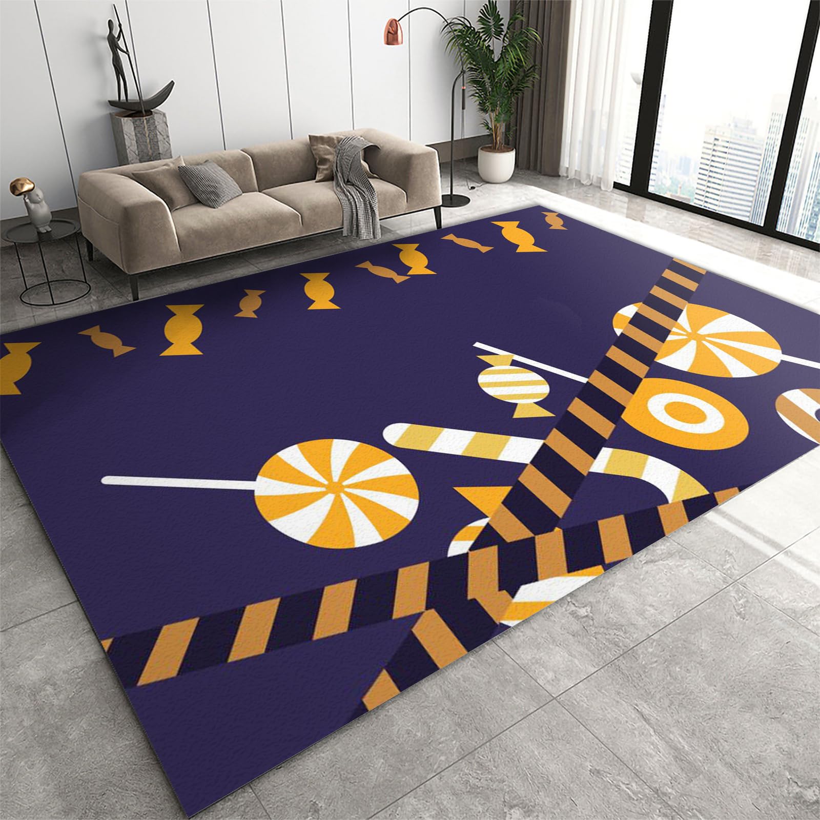 Area Rug 60 x 90 cm Orange White Candy Living Room Rugs, Stripes Geometric Floor Carpet Soft Machine Washable for Halloween Bedroom Play Room Under Dining Table Farmhouse Apartments Home Office