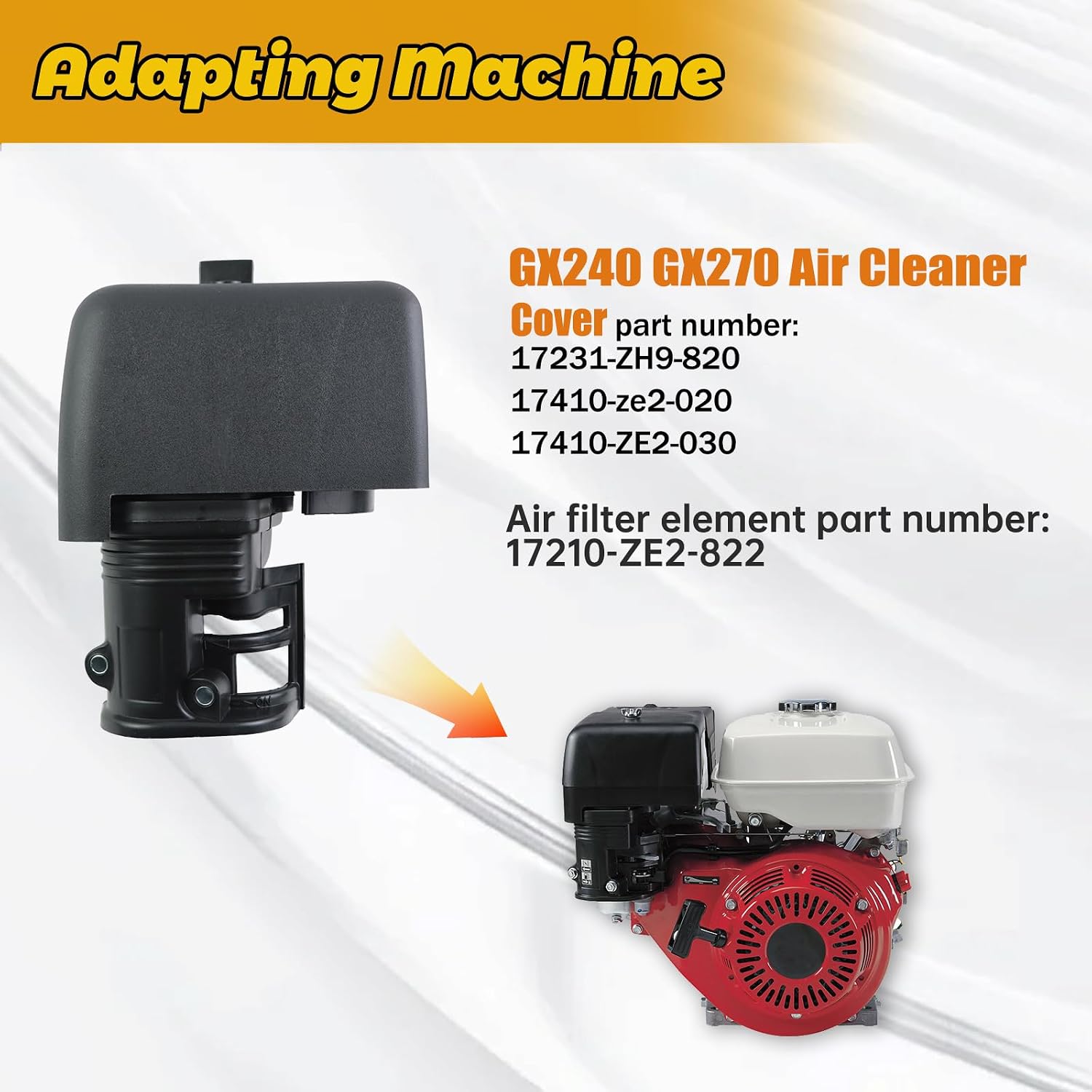 KIKITE GX240 Air Filter Housing Cover Assembly Compatible with Honda GX240 GX270 Engine Air Cleaner Box Replaces 17231-ZH9-820 17410-ze2-020